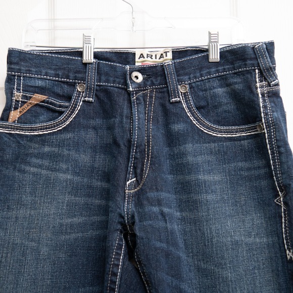 Ariat M5 Mens 33x30 NWOT Straight Leg Jeans Dark Wash Heavy Stitch Western Denim - Picture 4 of 7